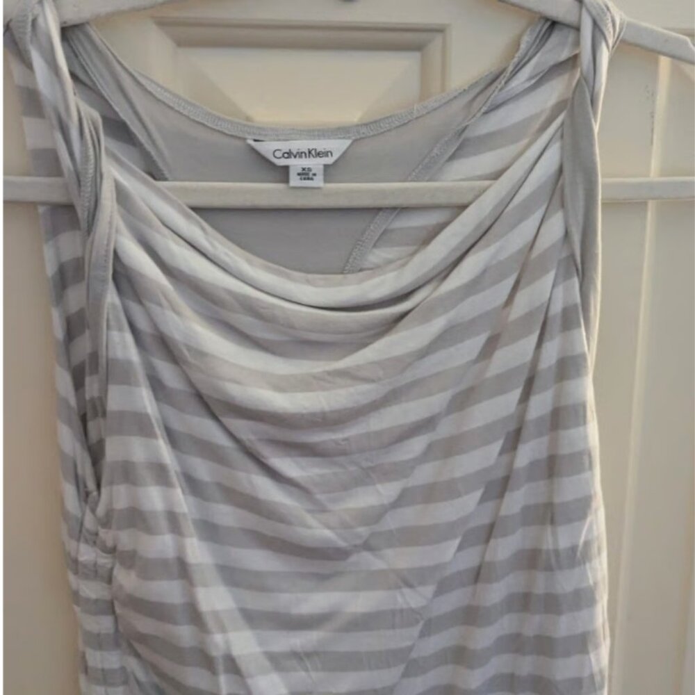 Calvin Klein Grey Taupe white striped sleeveless tank top women's XS